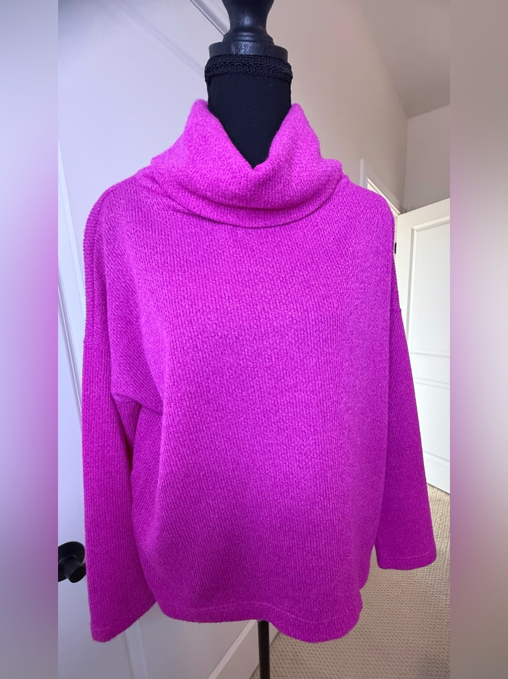 CLARA SUNWOO Fuchsia Rolled Cowlneck Sweater